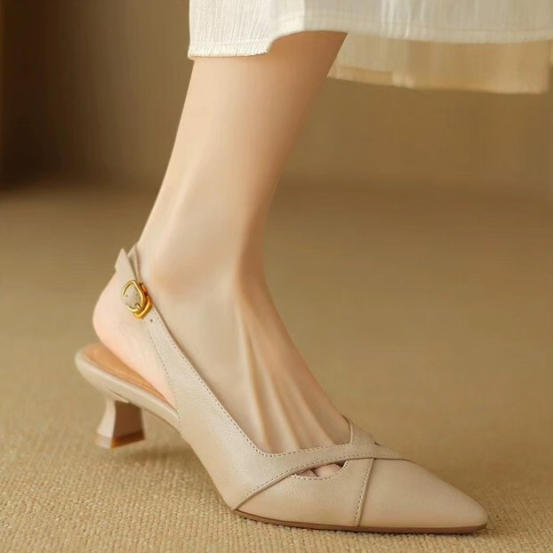 کفش زنانه چرم طبیعی برند Fashion با پاشنه ۴ سانت